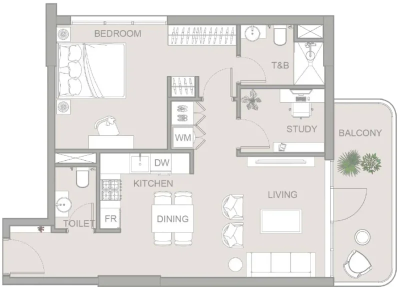 1.5 bedrooms apartments - TETR1S Tower