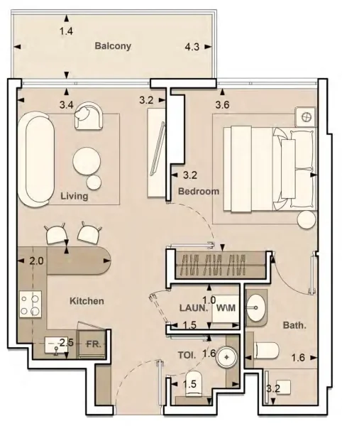 1.0 bedroom apartments - Lume Residences