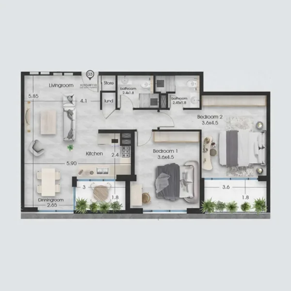 2.0 bedrooms apartments - Ethan