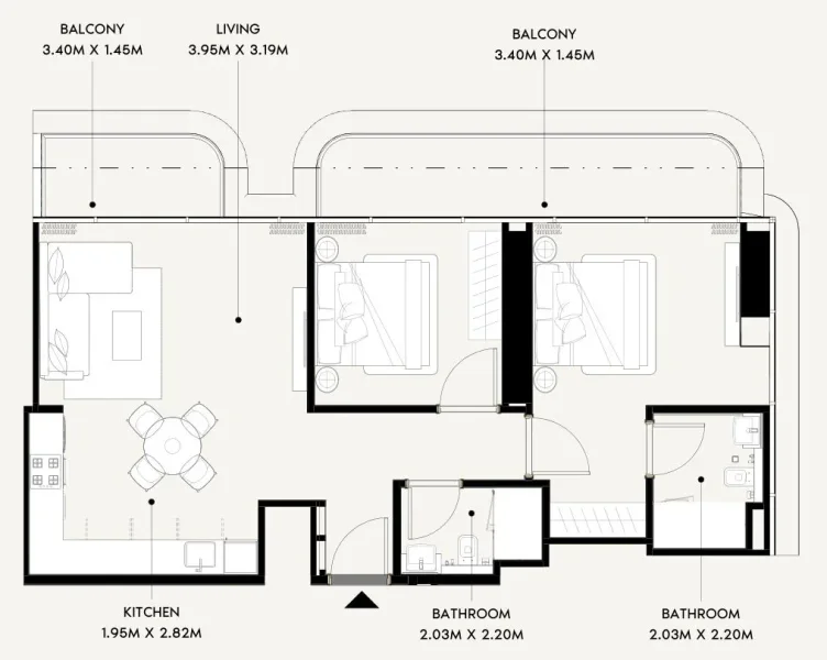 2.0 bedrooms apartments - Azizi Wares