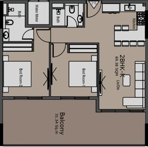 2.0 bedrooms apartments - Golden Woods Albab Views