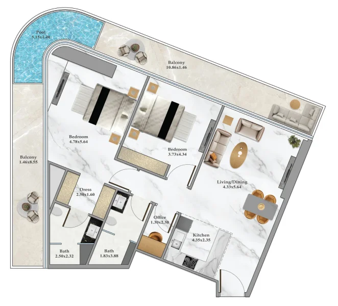 2.0 bedrooms apartments - Bayz 102