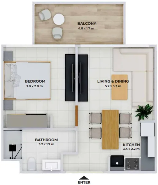 1.0 bedroom apartments - Treppan Tower