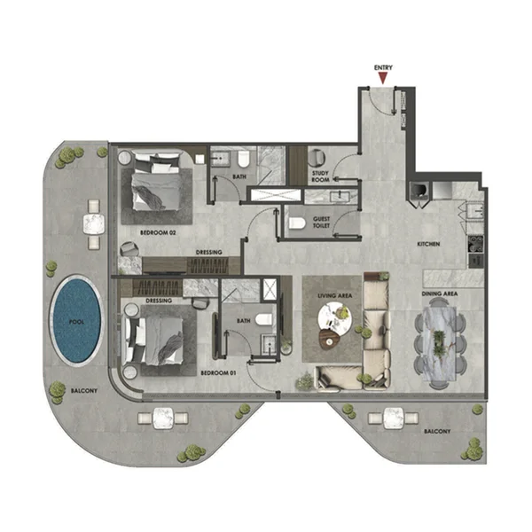 2 bedroom Apartments -  Arya Residences
