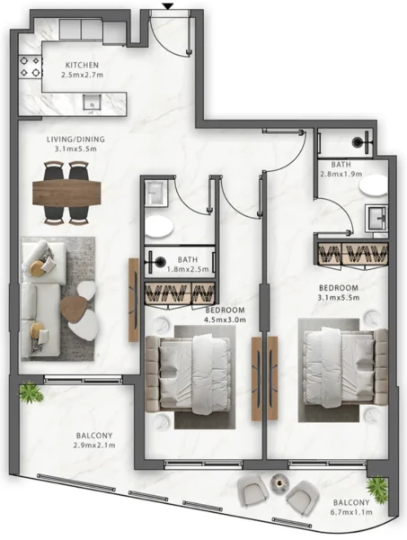 2.0 bedrooms apartments - Trafford Residences