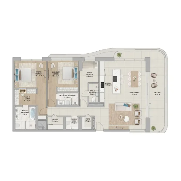 2.5 bedrooms apartments - Fahid Beach Terraces