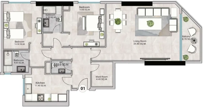 2.5 bedrooms apartments - Oasis Tower 3