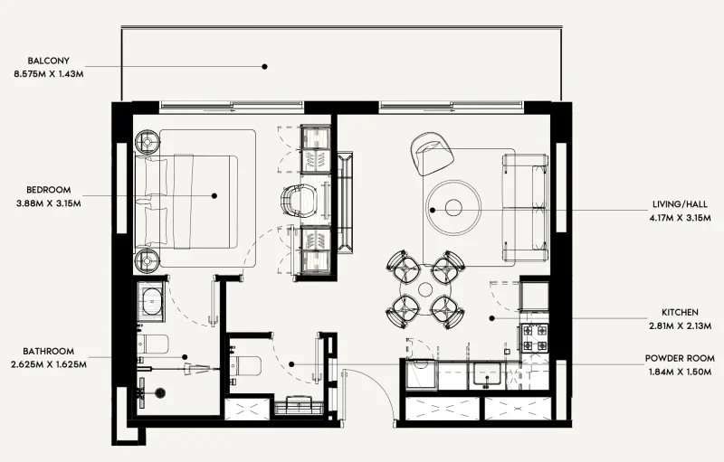 1.0 bedroom apartments - Azizi Rose