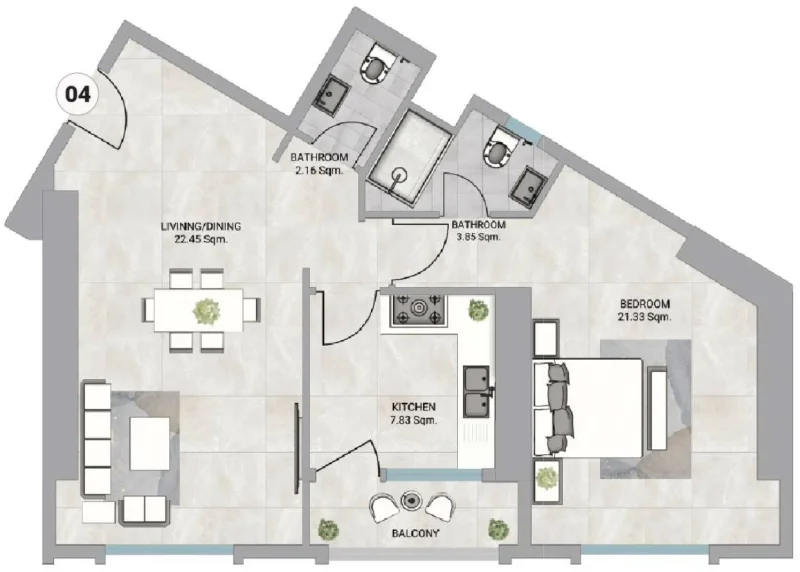 1.0 bedroom apartments - Barajeel Towers