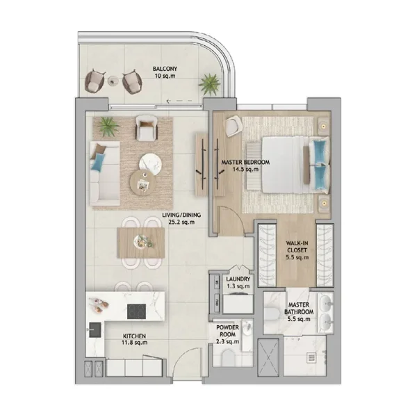 1.0 bedroom apartments - Fahid Beach Terraces
