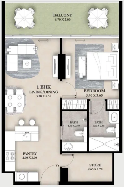1.5 bedrooms apartments - Ventana Residences