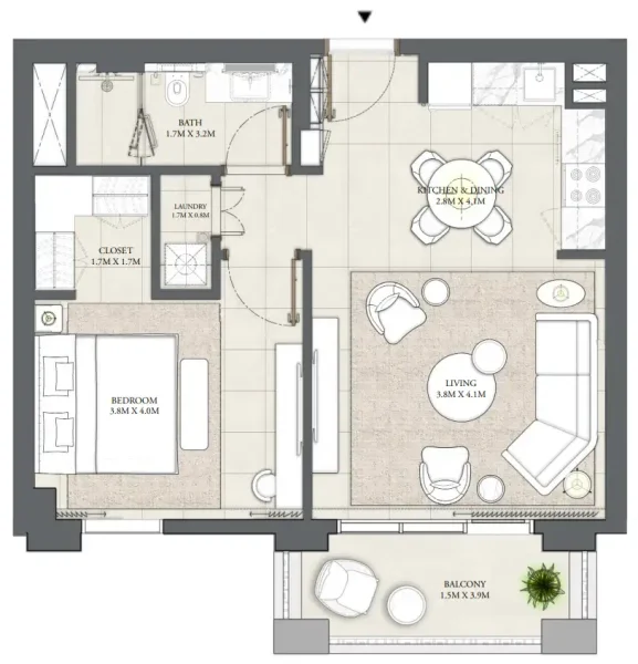 1.0 bedroom apartments - Palace Residences Creek Blue