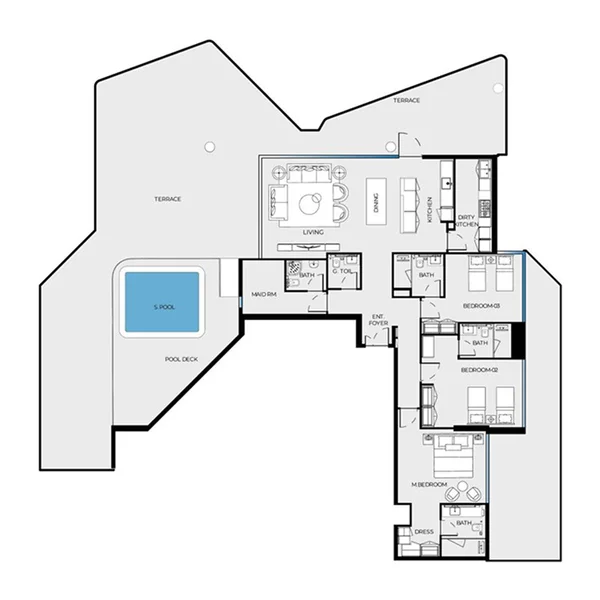 3 bedroom + pool Penthouse -  Luxury Canal Residences