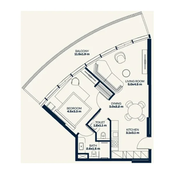 1.0 bedroom apartments - Trussardi Residences Phase Two