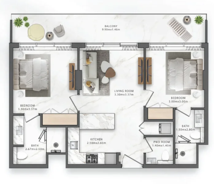 2.0 bedrooms apartments - One Central