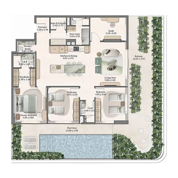 3 bedroom + pool Apartments -  Flow Residences