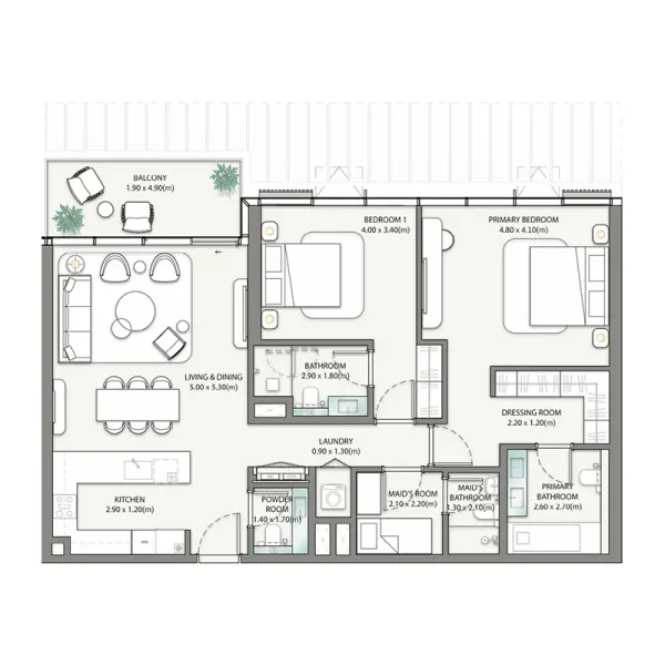 2.5 bedrooms apartments - Palm Central Private Residences