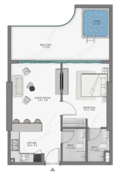 1.0 bedroom apartments - Samana Sky Views