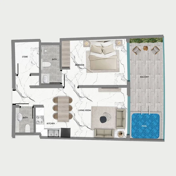 1 bedroom + pool Apartments -  Samana Barari Heights