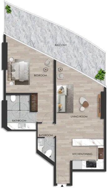 1.0 bedroom apartments - The Beach Residence