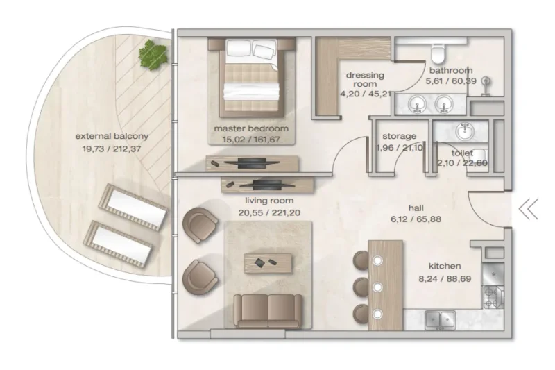 1.0 bedroom apartments - Zephyra Residences