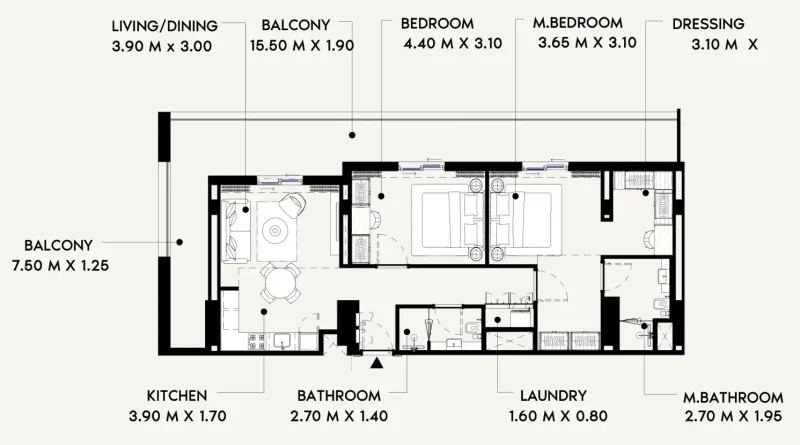 2.0 bedrooms apartments - Azizi Lina