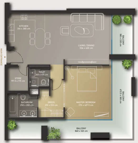 1.0 bedroom apartments - Olaia Residences