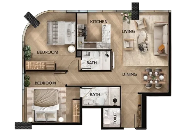 2.0 bedrooms apartments - Radiant Bridges