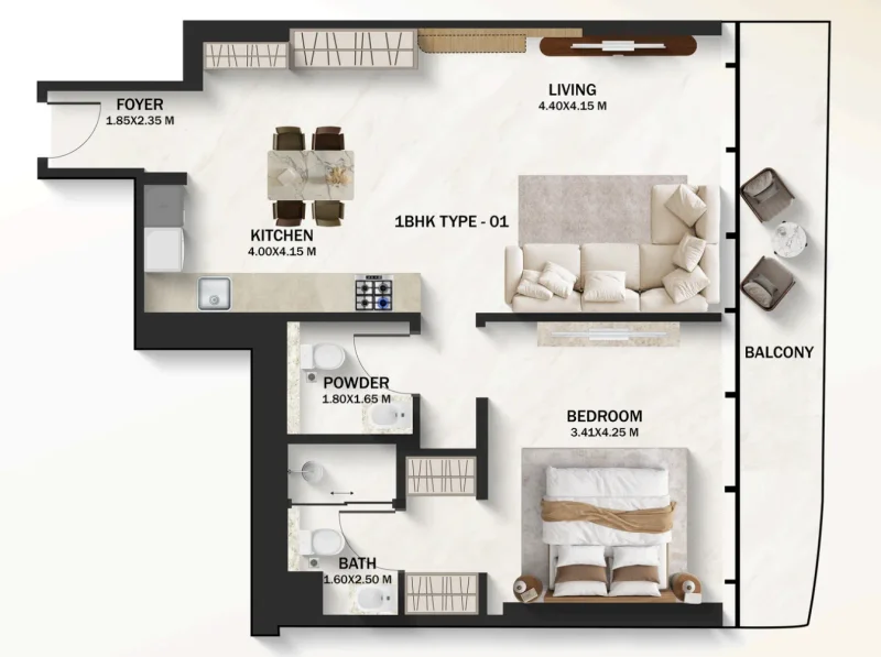 1.0 bedroom apartments - Azure Park Residences