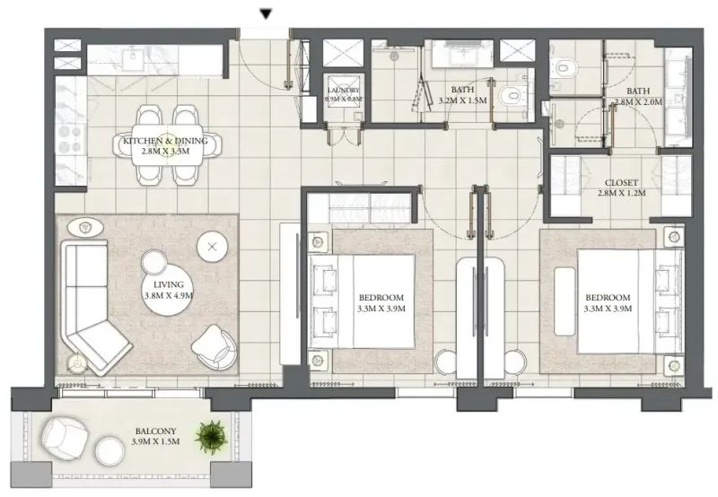 2.0 bedrooms apartments - Palace Residences Creek Blue