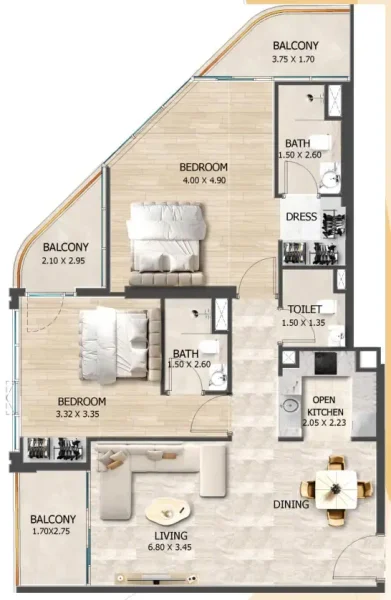 2.0 bedrooms apartments - Crystal Tower by VHS