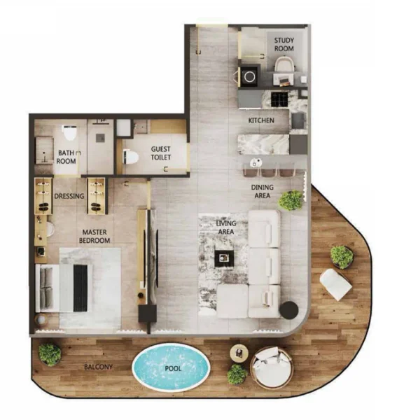 1.0 bedroom apartments - Arya Residences