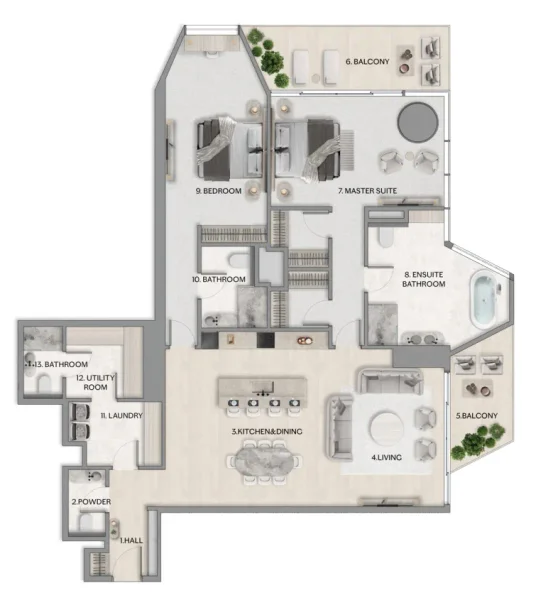 2.0 bedrooms apartments - Riviera Residence