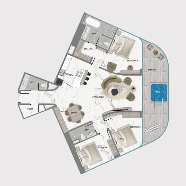 3 bedroom + pool Apartments -  Samana Barari Heights