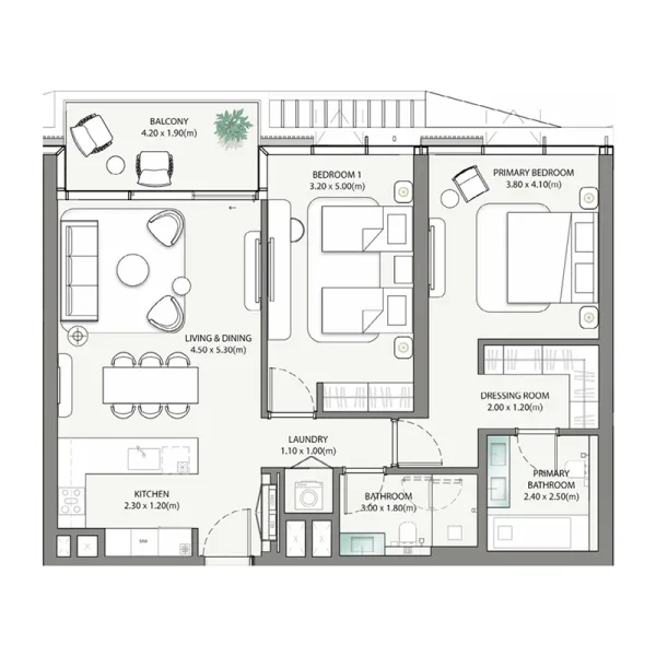 2.0 bedrooms apartments - Palm Central Private Residences