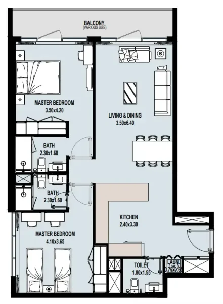 2.0 bedrooms apartments - Verdana IX