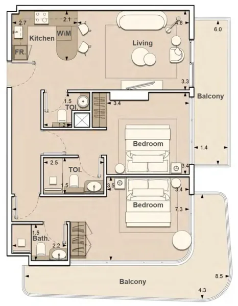 2.0 bedrooms apartments - Lume Residences