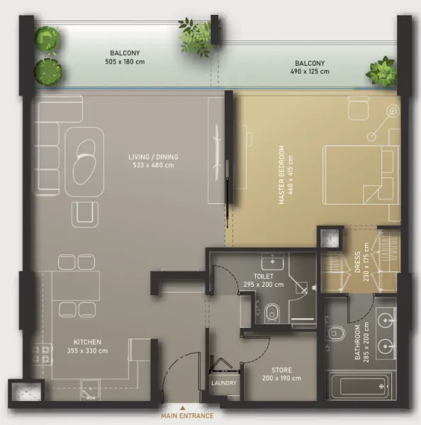 1.0 bedroom apartments - Olaia Residences