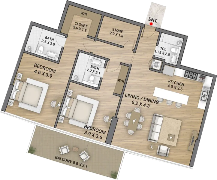 2.0 bedrooms apartments - Ocean Tower
