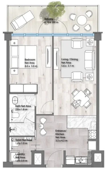1.0 bedroom apartments - Yas Beach Residence