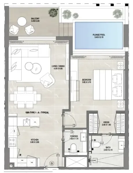 1.0 bedroom apartments - Gharbi 1 Residences