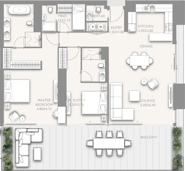 2.0 bedrooms apartments - Fairmont Residences Solara Tower
