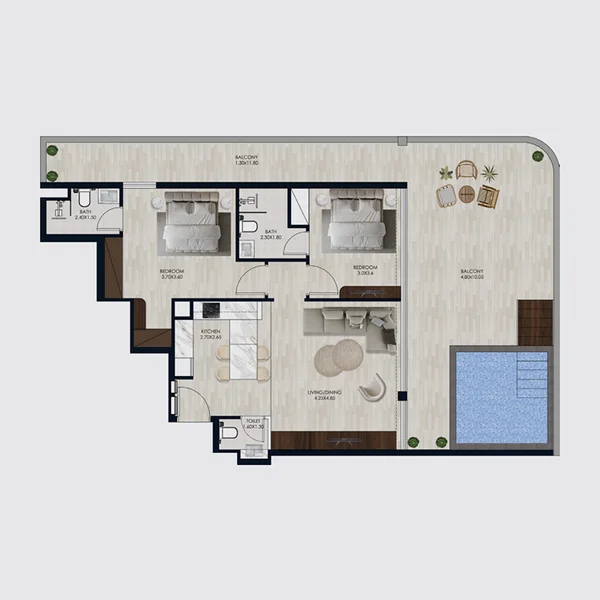 2 bedroom + pool Apartments -  Coral by Vision