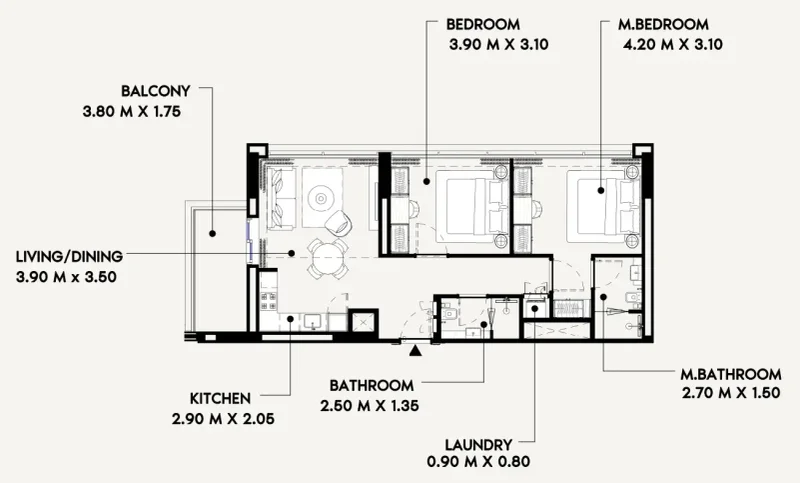 2.0 bedrooms apartments - Azizi Lina