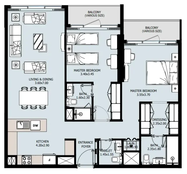 2.0 bedrooms apartments - Verdana IX