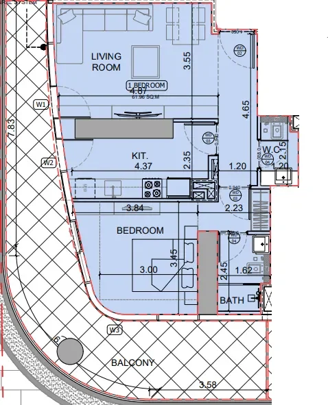 1.0 bedroom apartments - Binghatti Skyhall