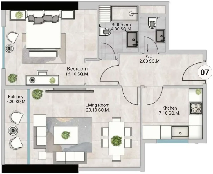 1.0 bedroom apartments - Oasis Tower 3