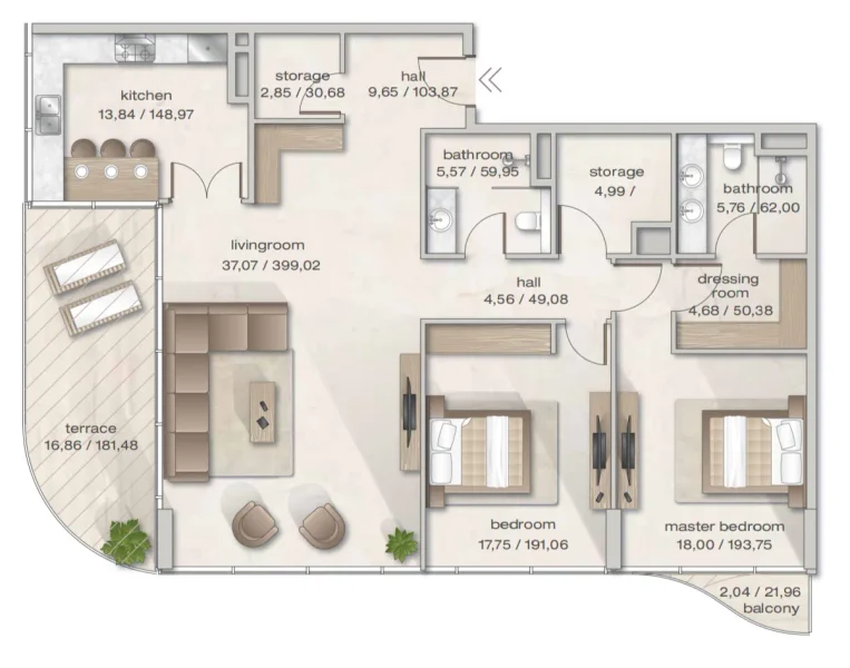 2.0 bedrooms apartments - Zephyra Residences