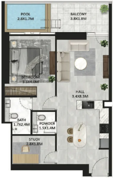 1.5 bedrooms apartments - SquareX Residence