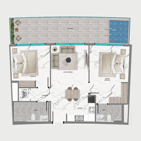2 bedroom + pool Apartments -  Samana Barari Heights